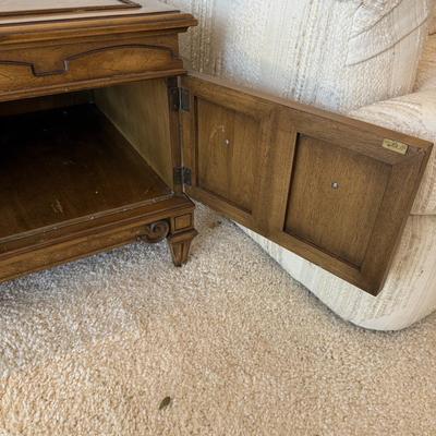 Vintage Heckman Wooden Side Table with Storage Cabinet Brown