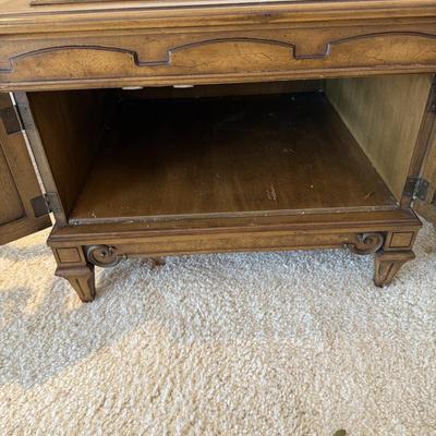 Vintage Heckman Wooden Side Table with Storage Cabinet Brown