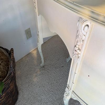 Antique White Painted Kidney Shaped Vanity Set with Chair Vintage