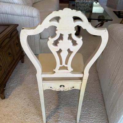 Antique White Painted Kidney Shaped Vanity Set with Chair Vintage