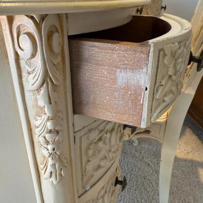 Antique White Painted Kidney Shaped Vanity Set with Chair Vintage