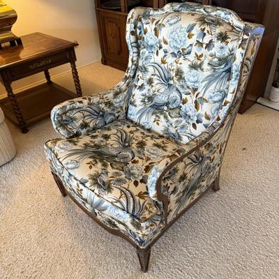 Vintage Wingback Accent Chair Floral Upholstery Living Room Furniture