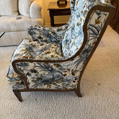 Vintage Wingback Accent Chair Floral Upholstery Living Room Furniture
