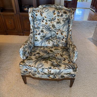 Vintage Wingback Accent Chair Floral Upholstery Living Room Furniture
