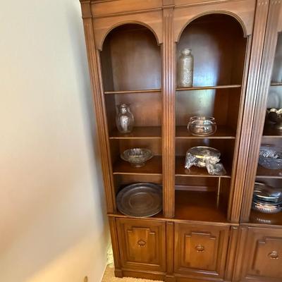 A Pair of Vintage Henredon Lighted China Cabinet Brown 3 Shelves Dining Room