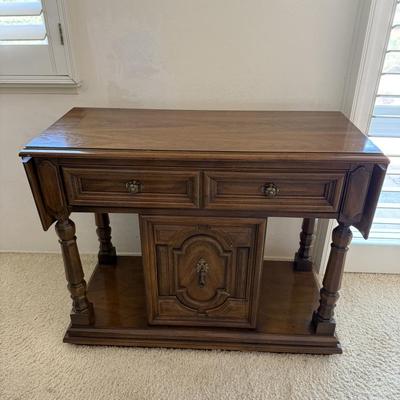 Vintage Thomasville Drop Leaf Sideboard Server with Table Pads Brown
