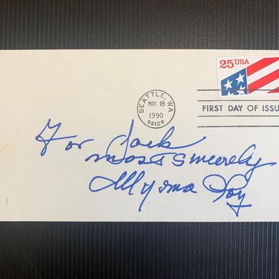 Myrna Loy signed 1990 first day cover