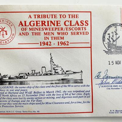 WWII HMS Algerine Tribute Commemorative Cover Signed by 2 Survivors