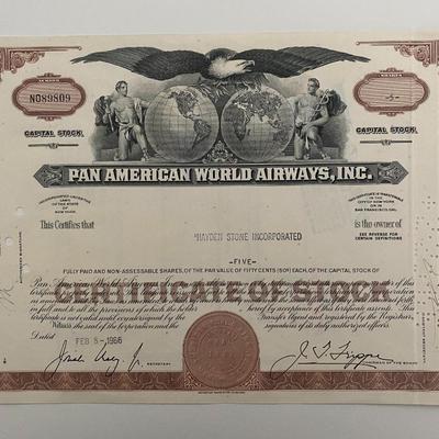 Pan American World Airways, INC Five Shares Certificate of Stock