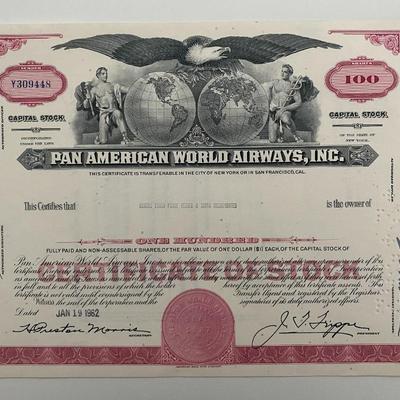 Pan American World Airways, INC One Hundred Shares Certificate of Stock