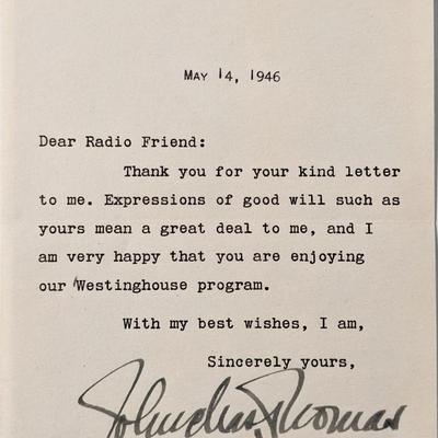 John Charles Thomas Signed Note