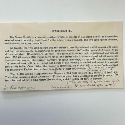 W. Pressernan signed Space Shuttle card