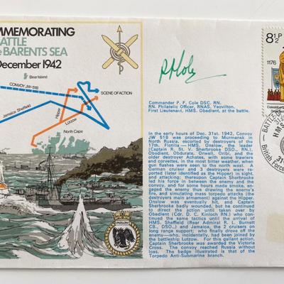 WWII Commemorating the Battle of the Barents Sea Cdr P.F. Cole Signed Cover