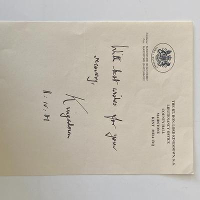 Thomas Pemberton Leigh, 1st Baron Kingsdown signed note