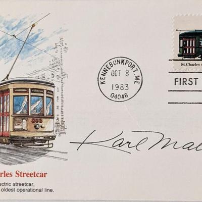 Actor Karl Malden signed envelope.