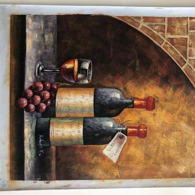 Wine and Grapes Still Life original painting on canvas
