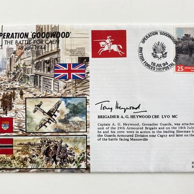 WWII Operation Goodwood Brigadier Tony Heywood Signed Commemorative Cover 1994
