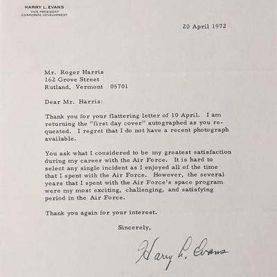 VP Harry L. Evans signed letter.