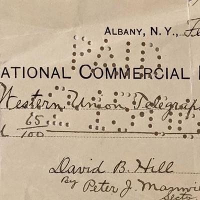 David B. Hill Signed Check 1906