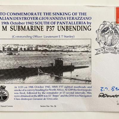 1993 Sinking Italian Ship by HM Submarine P37 Unbending Signed Navy Commemorative Cover