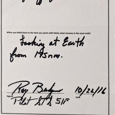 Test pilot Roy Bridges signed letter