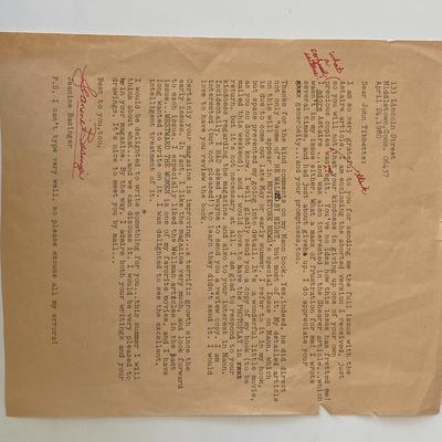 Professor Jeanine Basinger signed typed letter