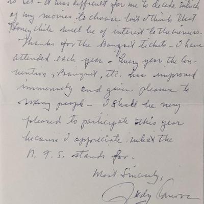 Judy Canova Signed Hand Written Letter