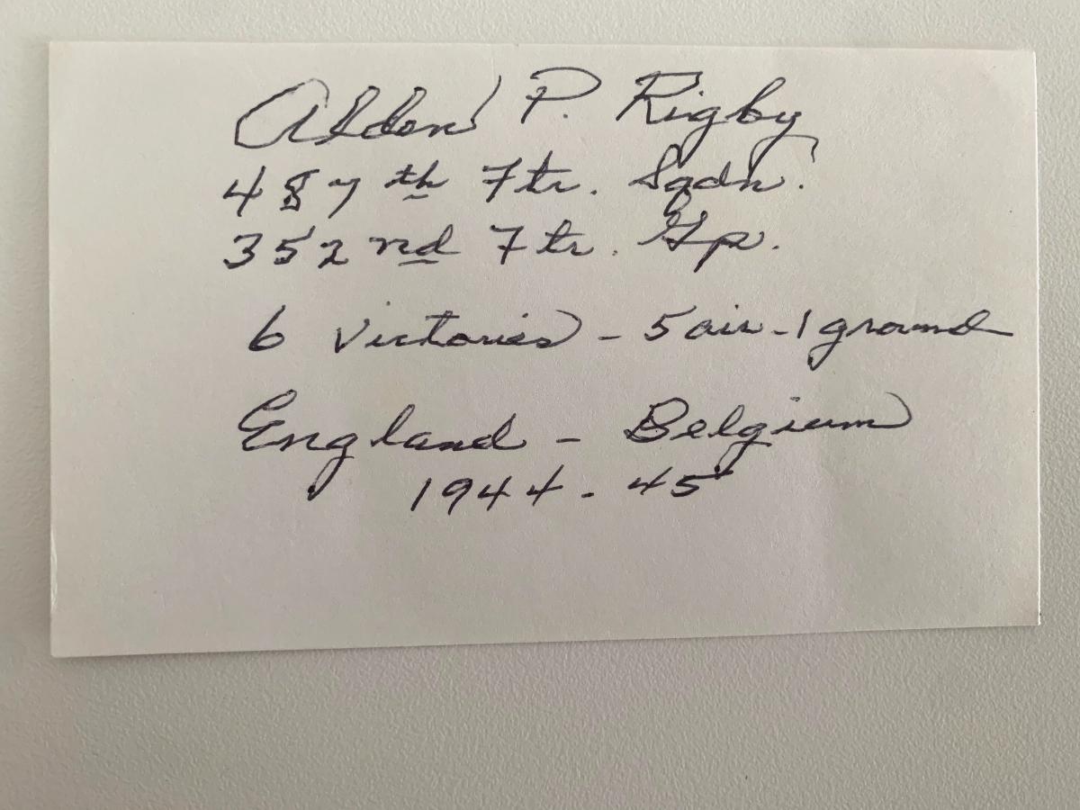 Alden P. Rigby signed note | EstateSales.org