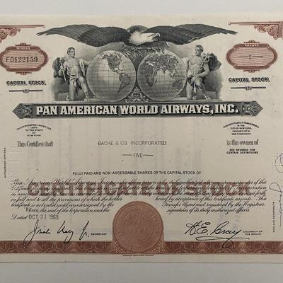 Pan American World Airways, INC Five Shares Certificate of Stock