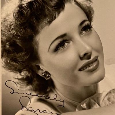 Laraine Day facsimile signed photo. 3x5 inches