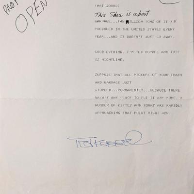 Newscaster Ted Koppel signed script