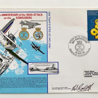 WWII 50th Anniversary of the Skua Attack on the Königsberg R.S. Rolph Signed Commemorative First Day Cover