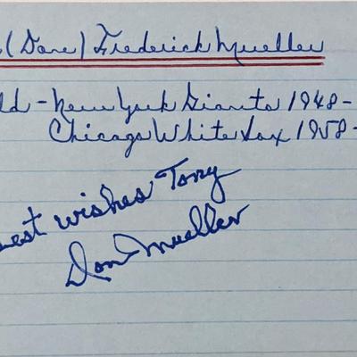 MLB player Don Mueller signed index card