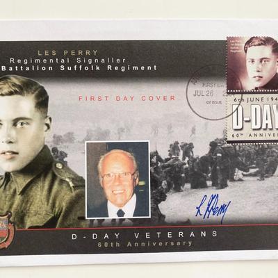 WWII D-Day Veterans 60th Anniversary Les Perry Signed First Day Cover