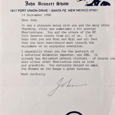 John Bennett Shaw Signed Letter