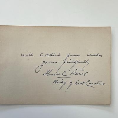 Bishop of East Carolina Thomas C. Darst signed note