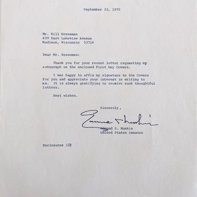 US Senator Edmund Sixtus Muskie signed letter