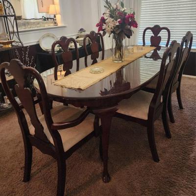 Sale Photo Thumbnail #5: Cherrywood Dining Table by Master Design Furniture w/1 leaf and 6 chairs (4 side and 2 arm). 83"L x 42"W x 29 1/2"H