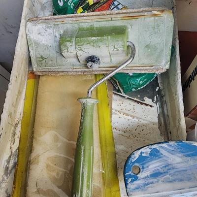 Sale Photo Thumbnail #187: Lot of paint brushes, rollers, roller handles, Wagner Paint-N-Roll, caulk guns, paint scrapers, etc. (container not included)