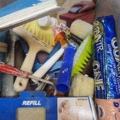 Sale Photo Thumbnail #185: Lot of paint brushes, rollers, roller handles, Wagner Paint-N-Roll, caulk guns, paint scrapers, etc. (container not included)