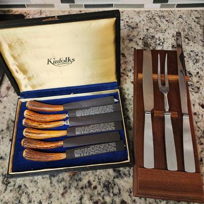 Sale Photo Thumbnail #563: Gense Mid-Century Carving Set, Vintage Kinfolks Faux Horn Steak Knife Set