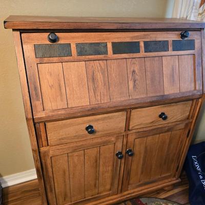 Beautiful Mission-Style Secretary Desk / Cabinet with Slate Inlay