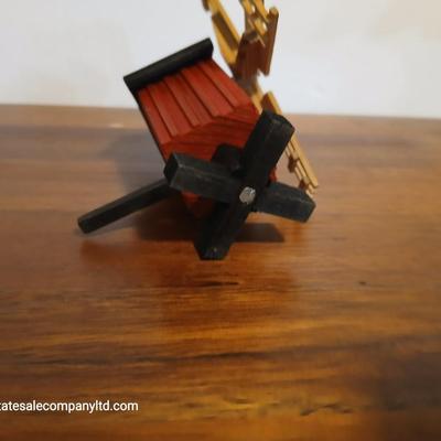 Lot of 3 Swedish Folk Art-Inspired Wood Décor Items – “Välkommen” Chalet, Windmill & Doll
