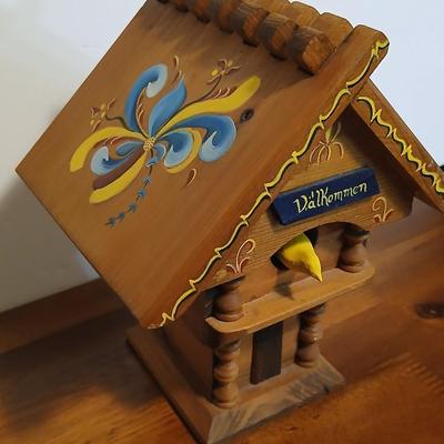 Lot of 3 Swedish Folk Art-Inspired Wood Décor Items – “Välkommen” Chalet, Windmill & Doll