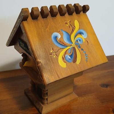 Lot of 3 Swedish Folk Art-Inspired Wood Décor Items – “Välkommen” Chalet, Windmill & Doll