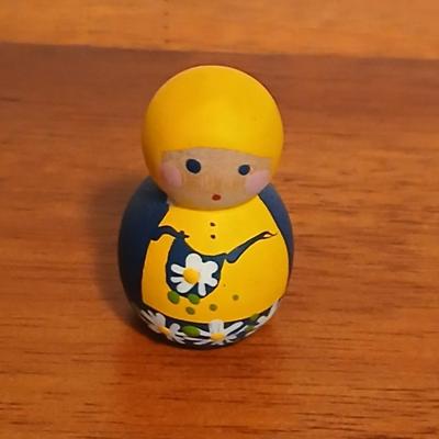Lot of 3 Swedish Folk Art-Inspired Wood Décor Items – “Välkommen” Chalet, Windmill & Doll