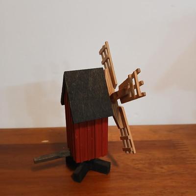 Lot of 3 Swedish Folk Art-Inspired Wood Décor Items – “Välkommen” Chalet, Windmill & Doll