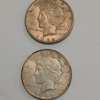 Two 1922 Peace Silver Dollars