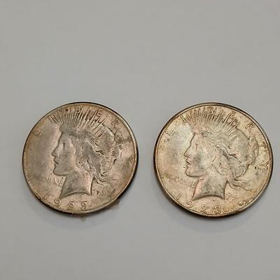 Two 1923 Peace Silver Dollars