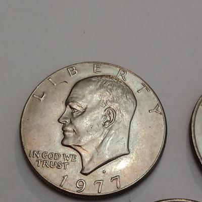 Lot of 3 Eisenhower Dollars – 1971, 1974-D, 1977 – Circulated